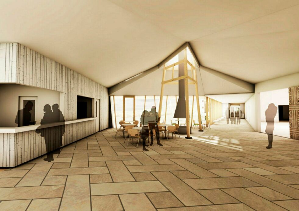 Sånn ser arkitektene for seg foajeen i nye Saemien Sijte.
 Foto: Illustrasjon: TYIN tegnestue