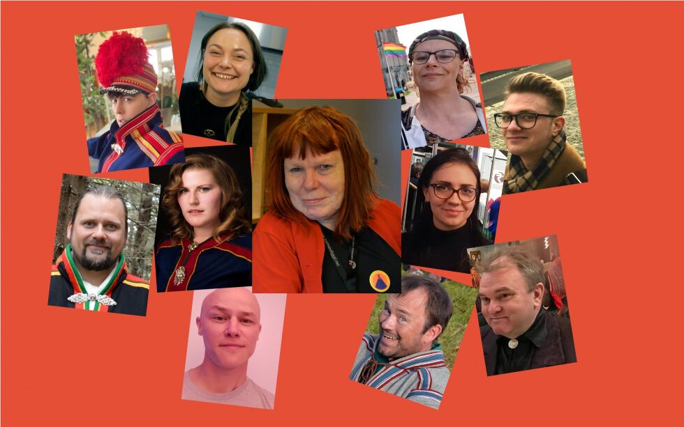 Her er Ann-Elise Finbog (midten) og hennes nye gjeng i Samefolkets parti som vil fortsette på Sametinget. Adrian Angelico Voie, Inga Anna Helene Fossli, Ingrid Frivold-Storli, Vegard Holtås, Per Heimly, Tatjana Kolpus, Ann-Elise Finbog, Ronja Vaara, Gard Andreas Frantzen, Mikkel Gaup, Torgrim Hermansen Halvari Kun 10. kandidat Nikolai Somby mangler i collagen.
 Foto: Steinar Solaas og pressebilder