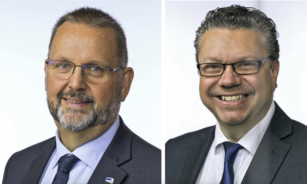 Svein Harberg i Høyre og Ulf Leirstein i Fremskrittspartiet er samstemt i sin motstand mot å endre sameparagrafen i grunnloven.
 Foto: Peter Mydske/Stortinget
