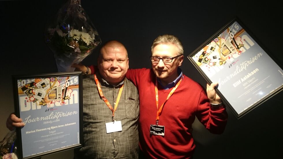 Bjørn Arne Johansen og Eilif Aslaksen under prisutdelingen.
 Foto: Steinar Solaas