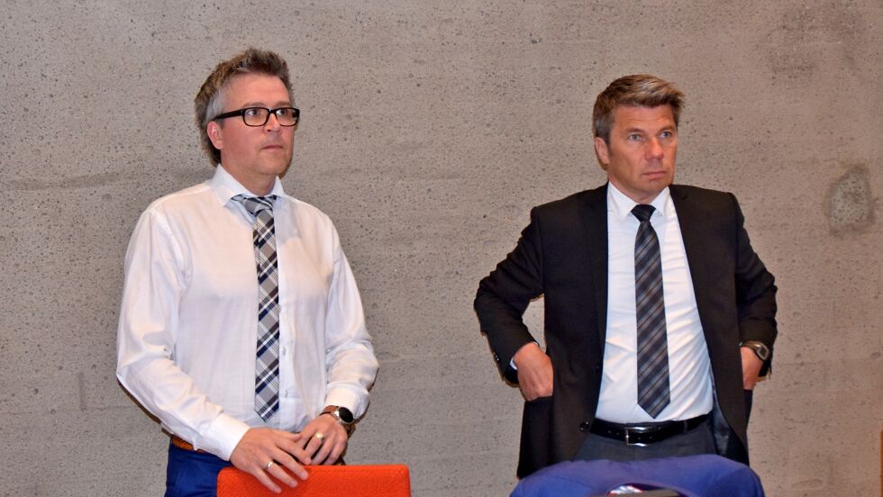 Kjetil Hugo Nilsen (til venstre) og Trond Pedersen Biti er to av advokatene til de to tiltalte reineierne.
 Foto: Arkiv