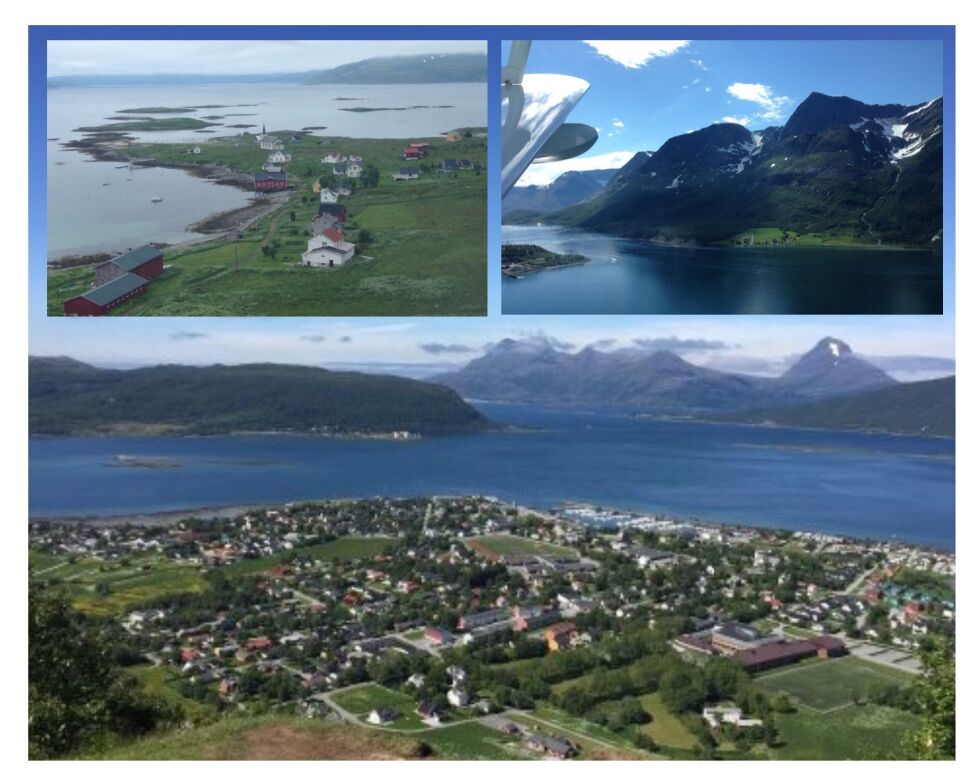 Oppe til venstre: Helgøy. Dette var et kommunesenter fram til 1964. Den siste fastboende forsvant på 90-tallet. Til høyre: Folketallet i Ullsfjord er desimert etter sammenslåinga med Tromsø. Hovedbilde: Nesna har behold sitt lokale sjølstyre, men nedleggelse av lærerhøyskolen vil ramme hardt.
 Foto: Tripadvisor