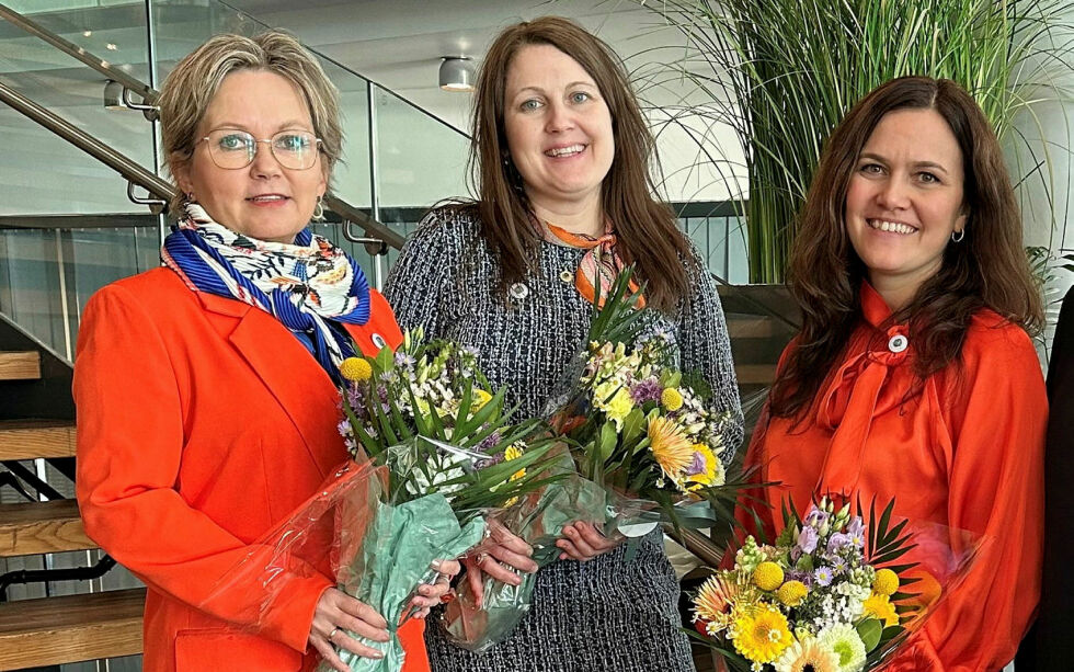 Fra venstre Mari-Ann Benonisen, Linda Therese Norrie og Åshild Østlyngen er den nye ledertrioen i sykepleierforbundet i nord.
 Foto: Privat