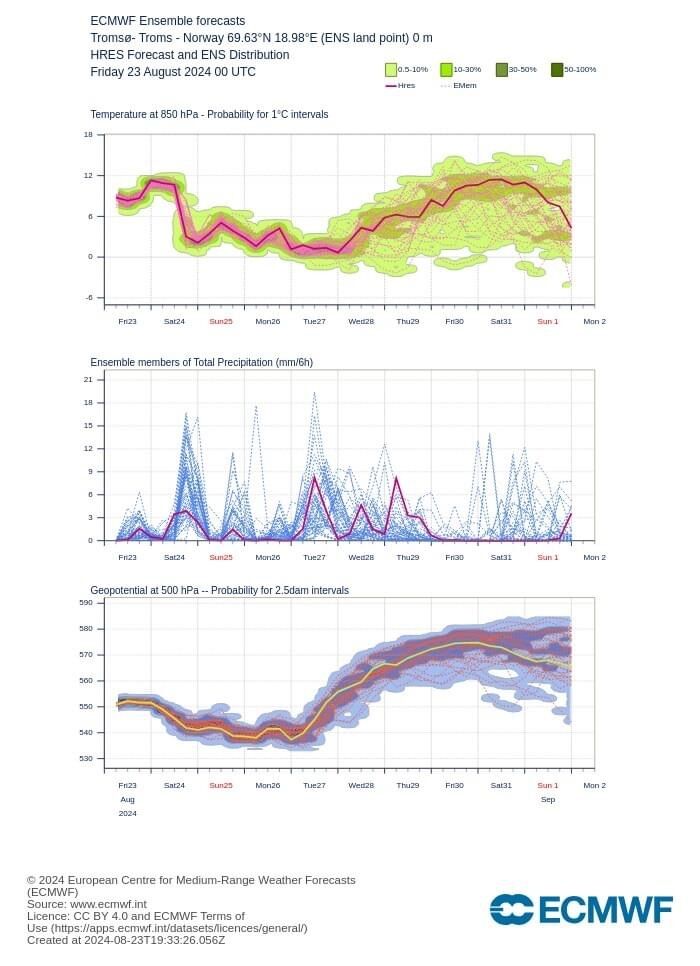 Værutsiktene for kommende uke ifølge ECMWF.
 Foto: European Centre for Medium-Range Weather Forecats (ECMWF)