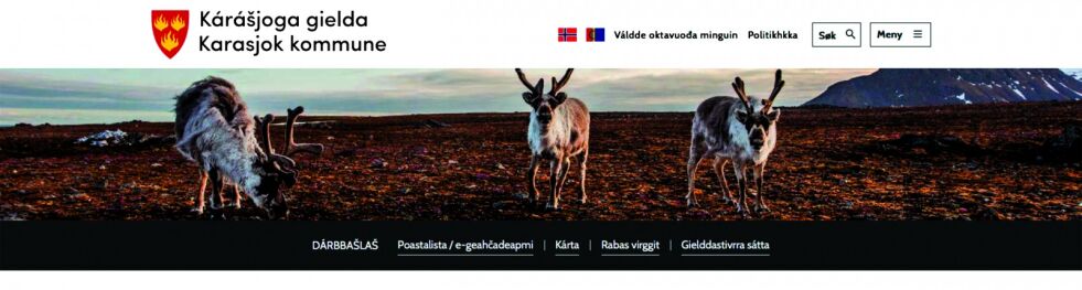 Karasjok kommunes nettside er dekorert med dette fotoet fra Svalbard, og uten at fotograf og polarforsker Joanna Perchaluk er kreditert.