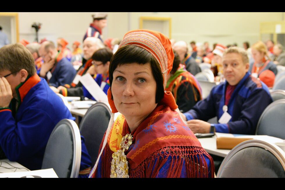 Sametingspresident Aili Keskitalo kommenterer den nye regjeringserklæringa.
 Foto: Steinar Solaas