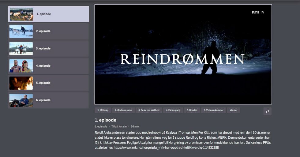 Reindrømmen er utstyrt med advarsel.
 Foto: Skjermbilde fra nrk.tv