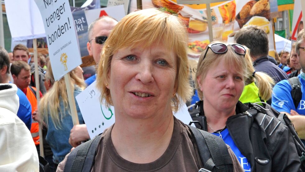 Bondelagsleder Grete Liv Olaussen. Bildet er tatt i forbindelse med en protestmarsj i Oslo i mai 2014.
 Foto: Arkiv