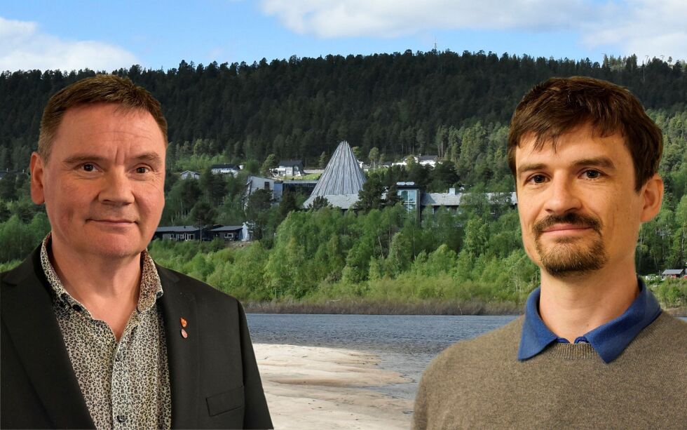 Johannes Holzäpfel (til høyre) fra mineralprospekteringsselskapet EMX Royalty corp. mener det er nødvendig å lete frem mer batteri-mineraler til det grønne skiftet. Noe det skal finnes store mengder av i Karasjok. Ordfører Svein Atle Somby er ikke overbevist om at mineralutvinning i Karasjok er veien å gå. Foto: Irene Andersen