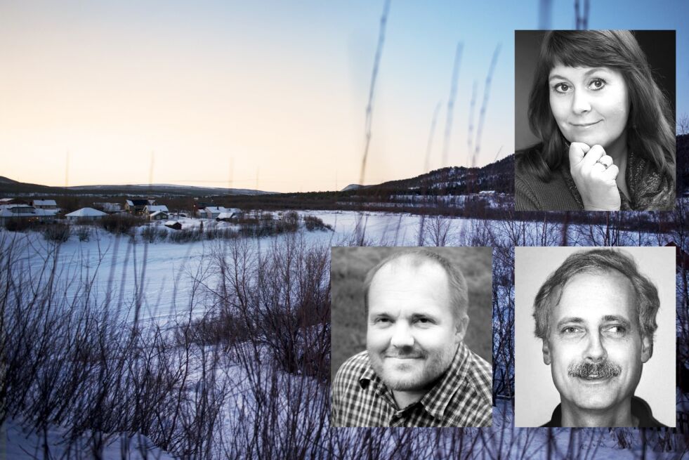 Det er mørkt over Kárášjohka. Ekspertene Anne Mette Sannes (øverst) Kristian Fjørtoft (til venstre) og Mats Carlsson forklarer hvordan vi kan få sol.
 Foto: Frøydis Falch Urbye og private foto