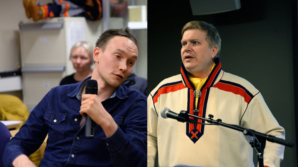 NSRs gruppeleder på Sametinget, Runar Myrnes Balto og Arbeiderpartiets gruppeleder på Sametinget, Ronny Wilhelmsen, er uenig.
 Foto: Steinar Solaas