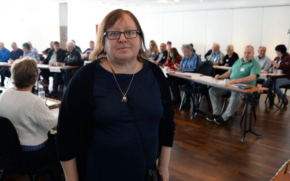 Liv Olaug Slettli er leder i Samenes Folkeforbund, her foran landsmøtet et tidligere år.
 Foto: Steinar Solaas