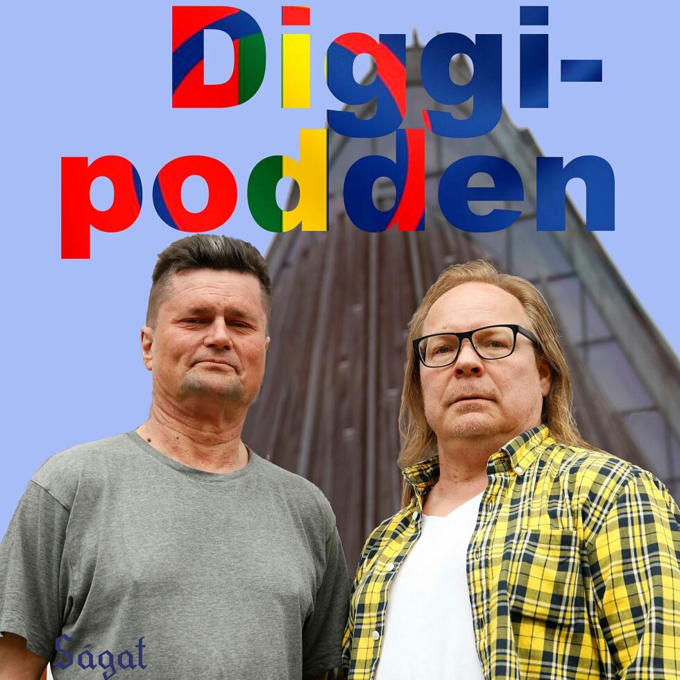 Lars og Steinar lager "Diggipodden", Ságats podkast om Sametinget og samisk politikk. Foto June Helén Bjørnback, montasje Steinar Solaas