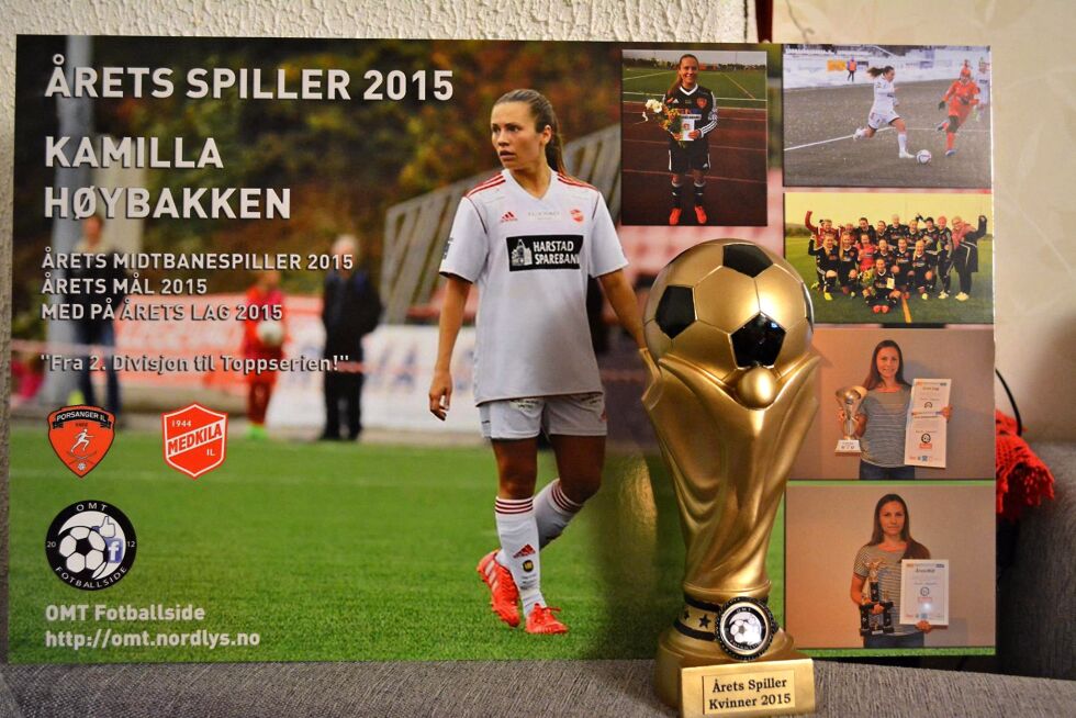 Prisene har drysset over Kamilla Høybakken etter årets fotballsesong. Den siste var prisen som årets spiller på nettside OMT Fotballside.
 Foto: OMT Fotballside