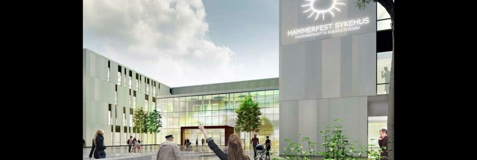 Deler av inngangspartiet til nye Hammerfest sykehus. Illustrasjon: LINK arkitektur