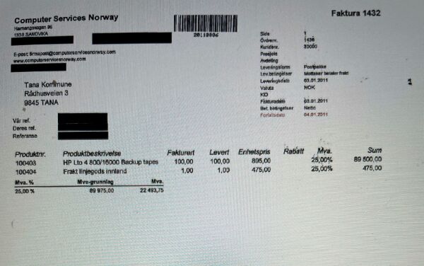 Her er den første og siste fakturaen der kommunen punget ut for luft