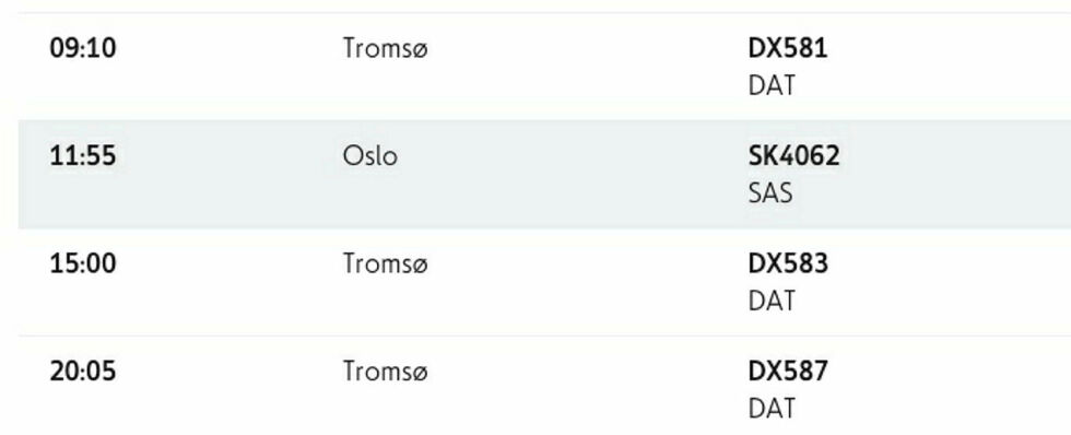 Flyet fra Oslo lander kl. 11.55
 Foto: Skjermdump