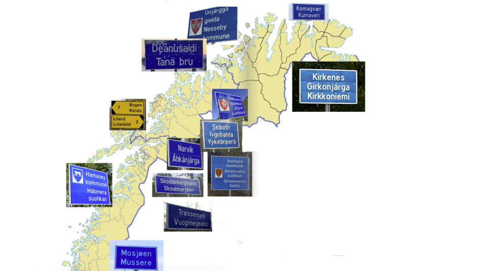 Over hele Sáp­mi gror det fler­språk­li­ge. Her er bare noen få eksemp­ler.
 Foto: Ar­kiv­bil­der