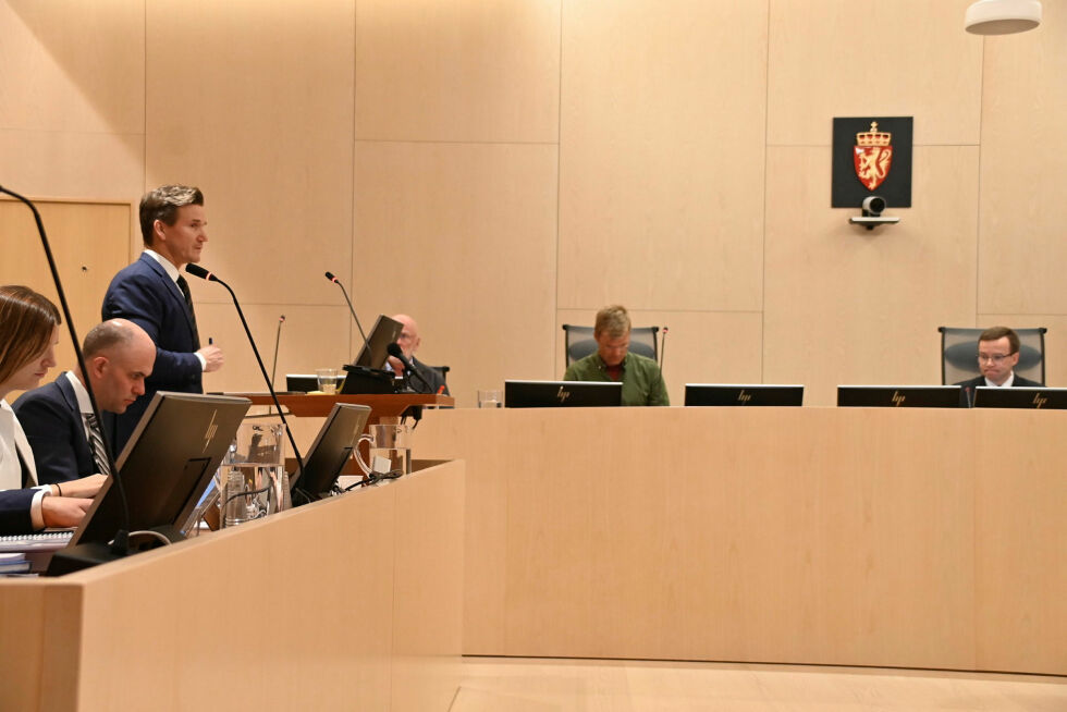 Regjeringsadvokat Anders Blakstvedt holder sin innledning i Helgeland tingrett.
 Foto: Irmelin Klemetzen
