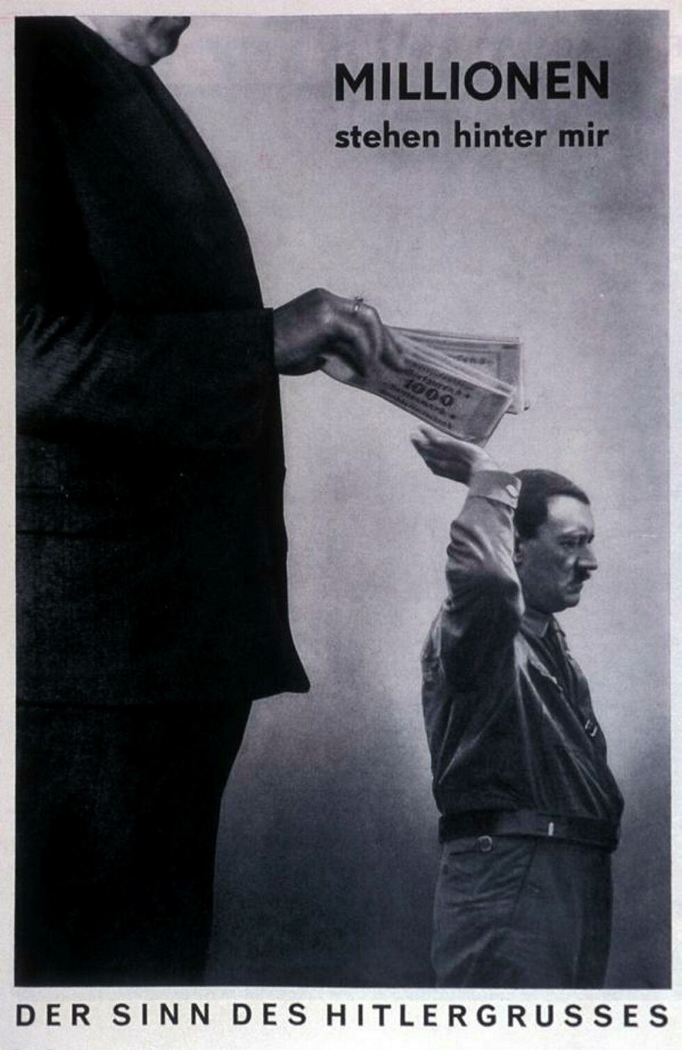 John Heartfield (1891-1968): «Millionen stehen hinter mir. Der sinn des hitlergrusses.» (1932)
 Foto: Illustrasjon