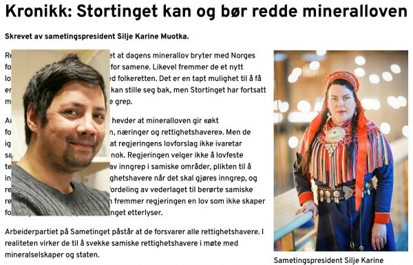 Reagerer på kronikk på sametinget.no