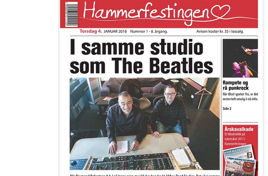 I januar skrev Hammerfestingen om at Raymond Robertsen spilte inn musikken i Abbey Road Studios.
 Foto: Faksimile fra avisa Hammerfestingen