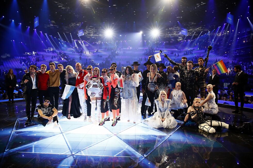 De ti første finalistene feirer etter at de har kommet seg til finalen på lørdag.
 Foto: Pressefoto