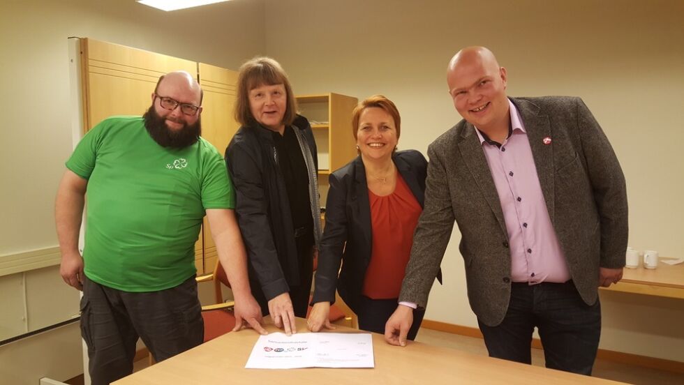 Jon Nikolaisen (SP) Åge Persen (TLP), Aina Borch (AP) og Arnfin Sjøenden (SV) lovet åpne prosesser og vant valget i Porsanger. Så ble møter hemmelige, og ansttelsesprosessen av ny rådmann kjøres som en lukket prosess.
 Foto: Porsanger Arbeiderparti