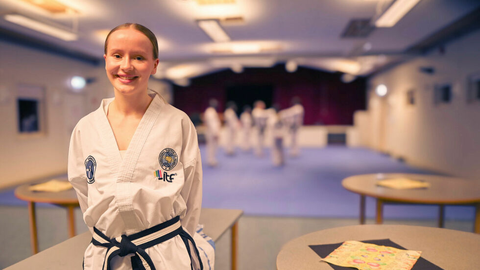 Margrethe Kristoffersen er ennå junior, men har allerede fått svart belte i taekwondo.
 Foto: Irmelin Klemetzen