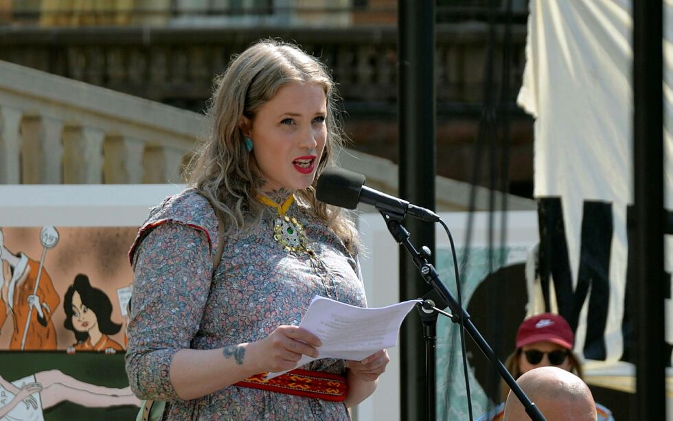 Camilla Tranås Kristiansen, her under markering av 600 dager siden Fosen-dommen 3. juni 2023.
 Foto: Steinar Solaas