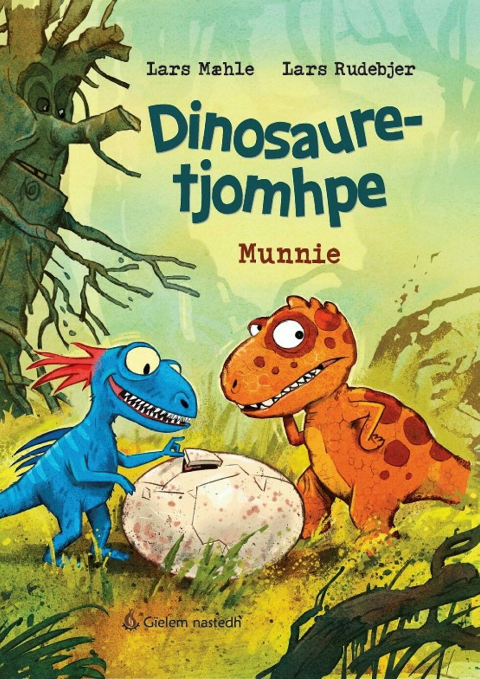 «Dinosaure-tjomphe» er en barnebok oversatt fra norsk til sørsamisk av Ejva-Krihke Jonassen.
 Foto: Bokomslag
