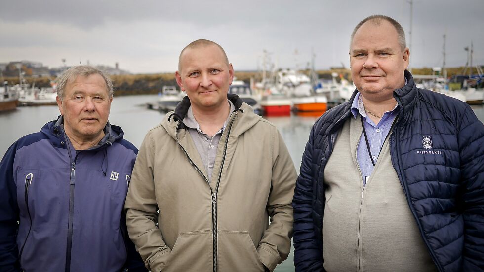 De  er klare for storstilt vårdugnad i småbåthavna i Honningsvåg. Fra venstre Lars Simonsen, Øivind Svane Kjosbakken og Roy Arne Rotnes.
 Foto: Geir Johansen