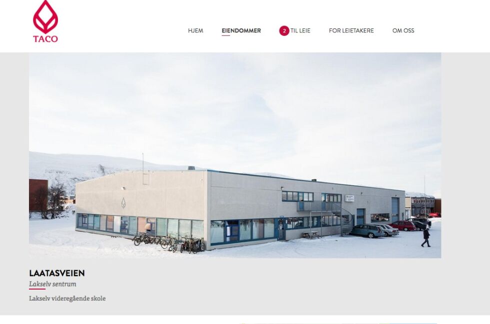 Lakselv videregående skole leier dette bygget i dag. Nå er det aktuelt med kjøp.
 Foto: Skjermdump fra TACOs hjemmeside