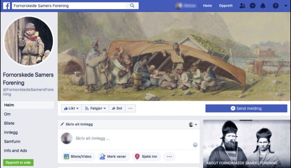 Fornorskede Samers Forening finnes i dag kun på Facebook, men snart blir nettsamfunnet en organisasjon.
 Foto: Skjermbilde