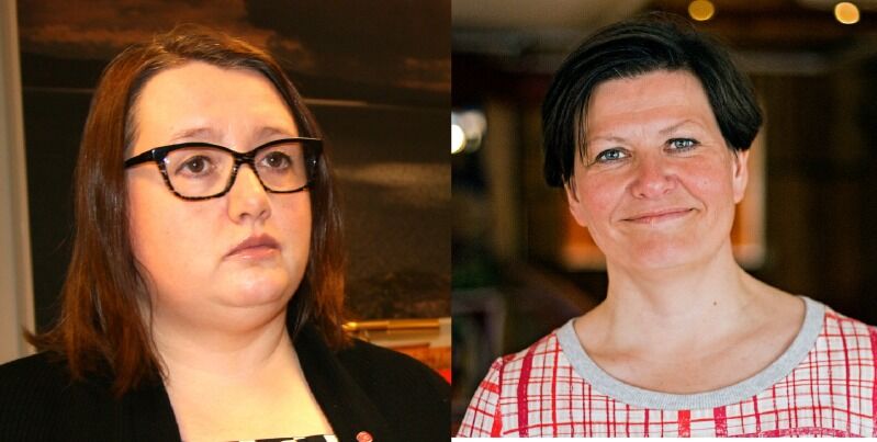 Kristin Rajala,Kandidat til fylkestinget og Helga Pedersen, ordførerkandidat, Tana AP.
 Foto: Bjørn Hildonen og June H Bjørnback