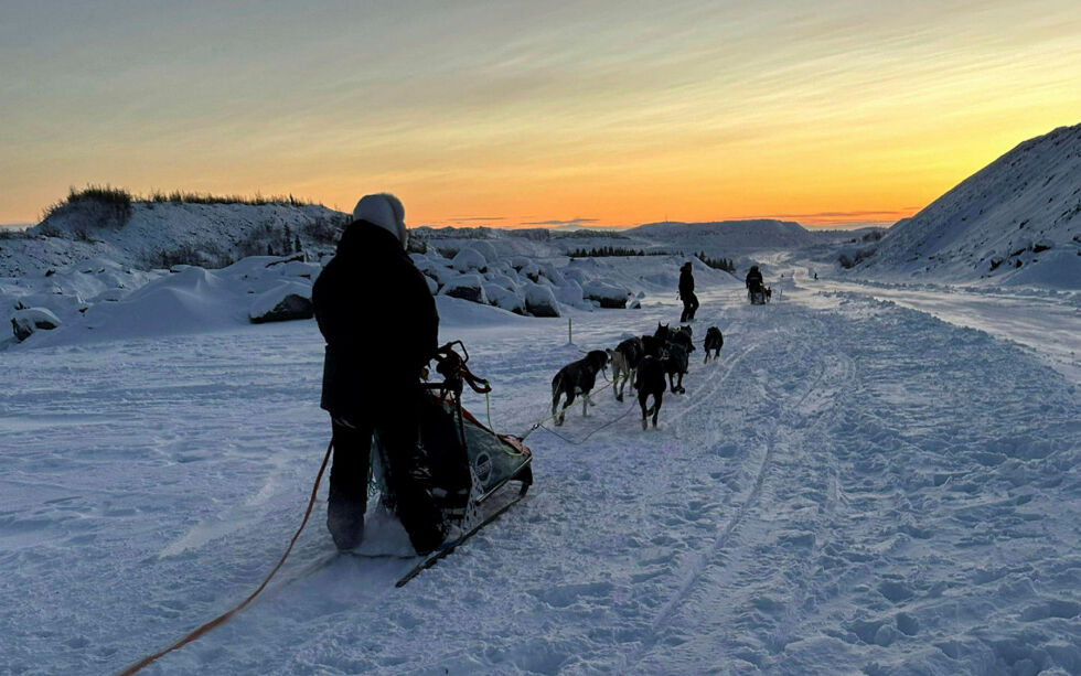 Sju deltakere gikk én og to runder i den 23,5 kilometer lange løypa i klassen med 6–8 hunder.
 Foto: Privat