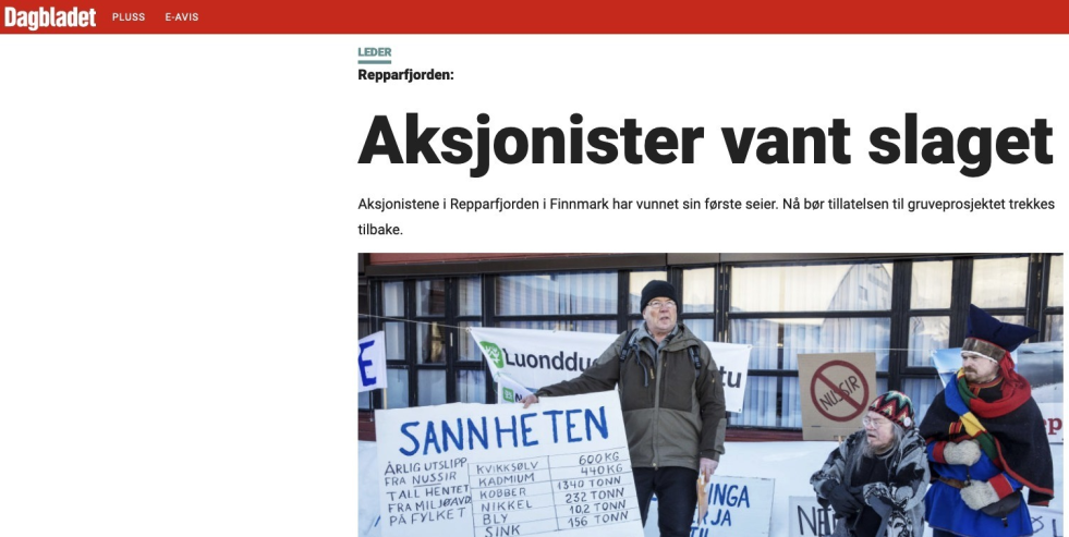 Dagbladet vil at Nussirs tillatelse til gruvedrift trekkes tilbake.
 Foto: Skjermdump Dagbladet