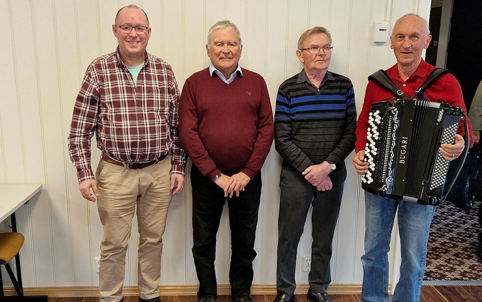 På bildet ser du styret i Troms krets av Norske trekkspilleres landsforbund. Fra venstre: Rune Bjerkli, Martin Hansen, Inge Peder Voll og Arthur Knutsen.
 Foto: Troms krets av Norske trekkspi