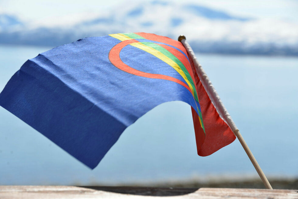 Det samiske flagget er designet av kunstneren Astrid Båhl.
 Foto: Steinar Solaas