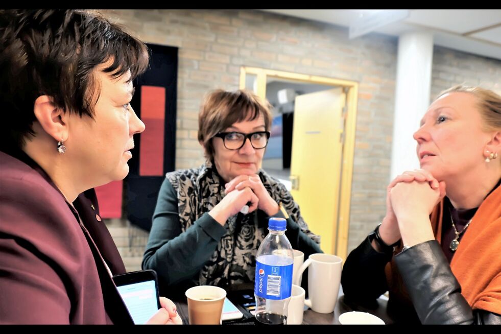 Bjørg Masternes (midten) fremmet et omfattende innspill til neste års jordbruksforhandlinger. Her sammen med Aps Ragnhild Vassvik (til venstre)) og Kari Lene Olsen.
 Foto: Bjørn Hildonen