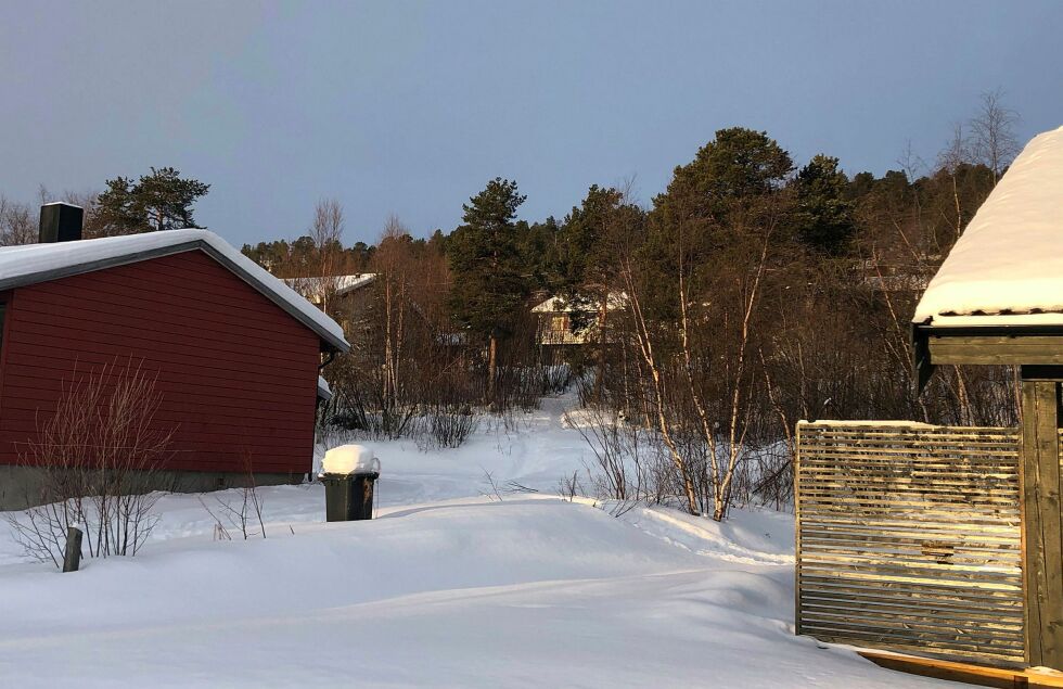 Omtrent midt i bildet, opp mot ved Ájaluodda i Oalgevárri boligfelt, kan gammel dynamitt ligge nedgravd. Det kan bremse for at sametingsrådet får nye leiligheter. Bildet er tatt fra Jeaggeluodda.
 Foto: STEIN TORGER SVALA