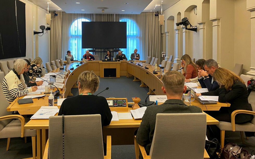 Budsjetthøring i Stortingets familie- og kulturkomité. Karl Lisbeth Hermansen og Geir Wulff fra Sálas bak til venstre.
 Foto: Geir Hus, LLA