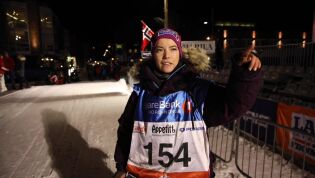 Silje Máret Somby i mål Finnmarksløpet 2019