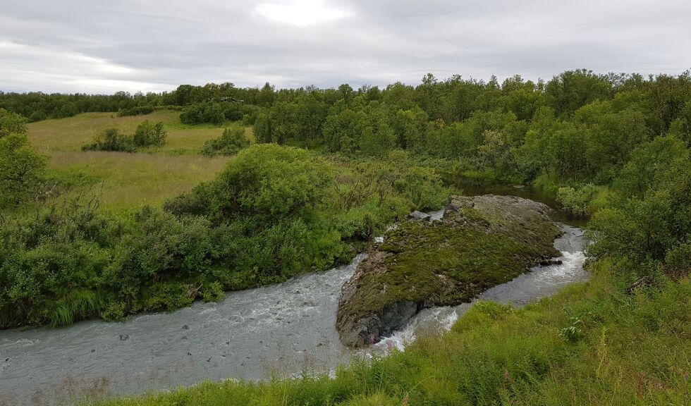 En stor del av det som tidligere tilhørte fastlandet, ligger etter raset som en demning midt i Vesterelva.
 Foto: Sten G. Olsen