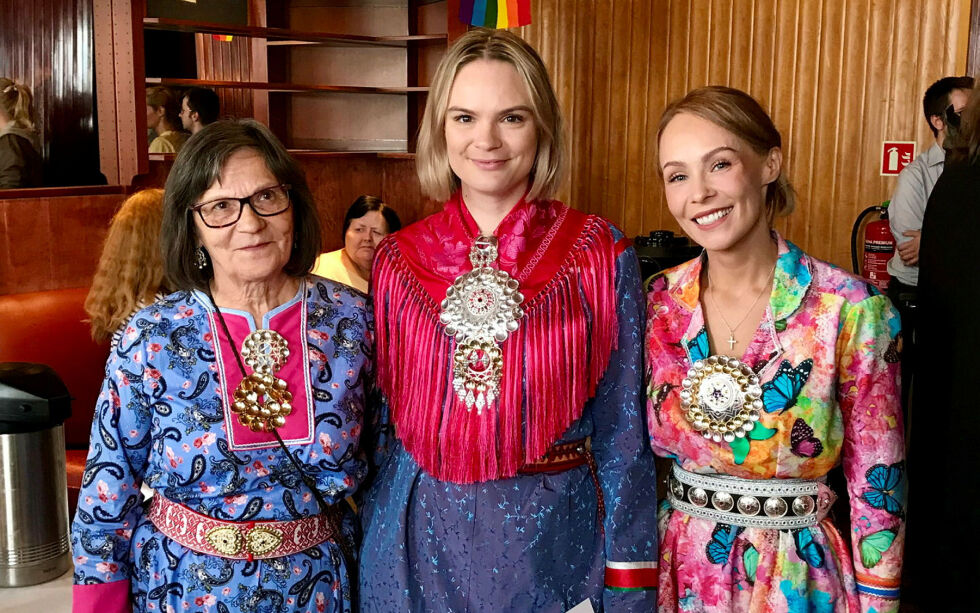 Risten Anine Kvernmo Gaup, Berit Anne O. Kemi og Anna Margaretha Oskal har alle fått Amanda-nominasjon.
 Foto: Samisk filminstitutt