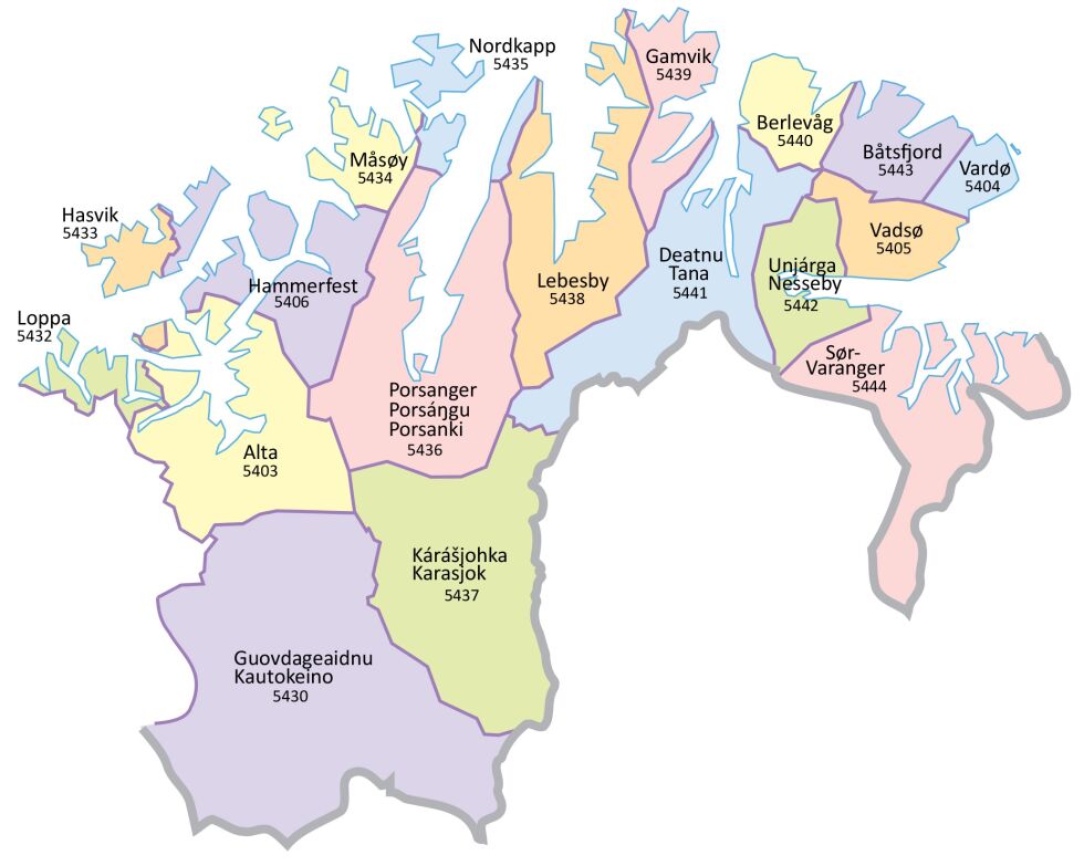 Flere av kystkommunene i Finnmark har hatt en markant nedgang i folketall. I fjor bodde omtrent 44 prosent av befolkningen i Finnmark i de to største byene, Alta og Hammerfest. Legger vi til Sør-Varanger, så har de tre kommunene samlet 57 prosent av Finnmarks befolkning.
 Foto: Kart