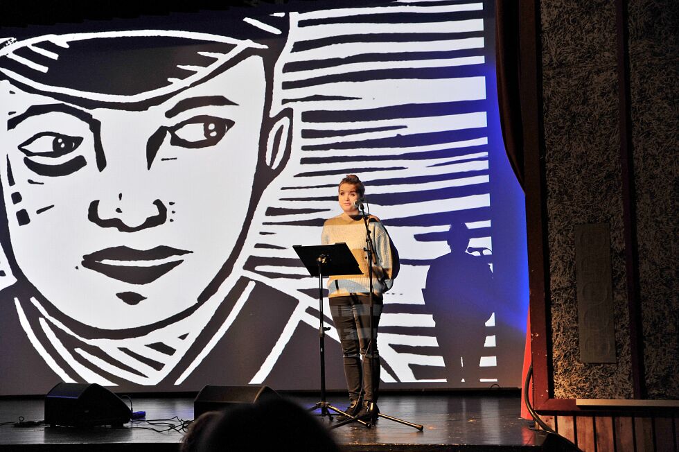 Kathrine Nedrejord fortalte en gripende historie akkompagnert av en fantastisk flott animasjonsfilm.
 Foto: Erik Brenli