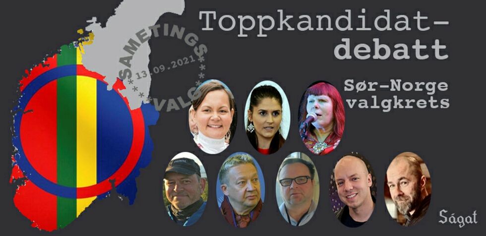Disse toppkandidatene er invitert til debatt, og alle utenom én kommer. Fred Buljo er opptatt med konsert med Keiino på Sortland denne dagen, og det jobbes med erstatter for Árja. På bildet ser vi Monica Dervo-Lehn (FrP), Andine Knudtson (H), Ann Elise Finbog (SáB), Ulf Tore Johansen (Nkf), Tor Gunnar Nystad (NSR), Jørn Are Gaski (Ap/Bb), Fred René Buljo (Árja) og Jan Fredrik Eriksen (Sp). Foto: Steinar Solaas/Erik Brenli/Arne Rune Gjelsvik/privat