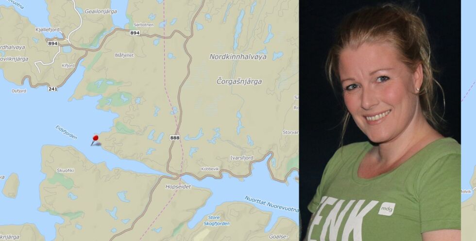 Kristin Mørch og Miljøpartiet De Grønne anmelder hendelsen ved Bondejorda i Eidsfjorden. Eidsfjorden er en sidefjord til Laksefjorden i Lebesby kommune.
 Foto: Privat