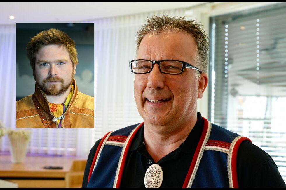 SFFs nestleder Henrik Kolstrøm tok ballen på halvspretten og skåret. NSR-leder Beaska Niillas (innfelt) er klar til å prate med SFF.
 Foto: Steinar Solaas